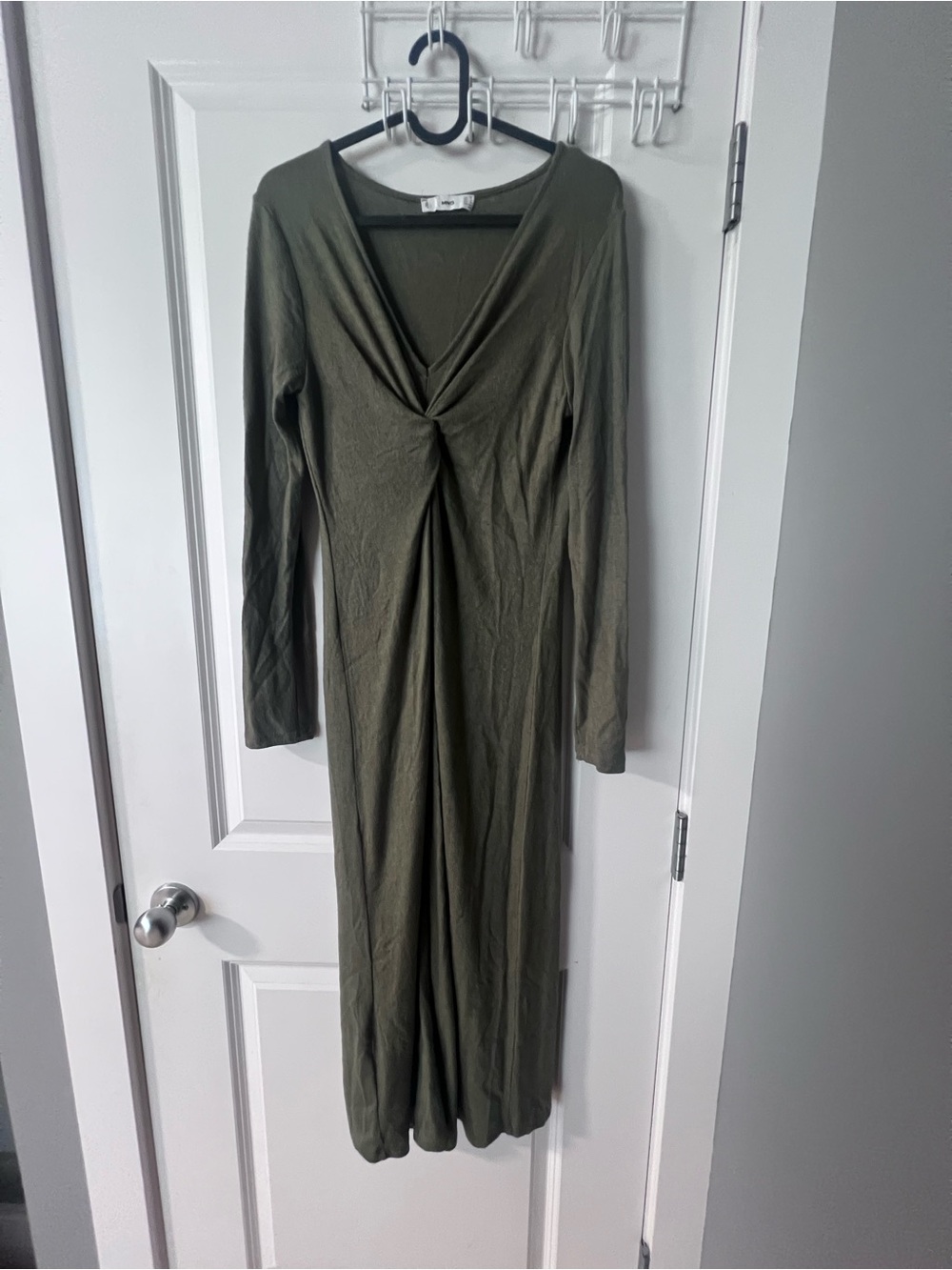 MANGO Olive Green Twist-Front Long Sleeve Dress